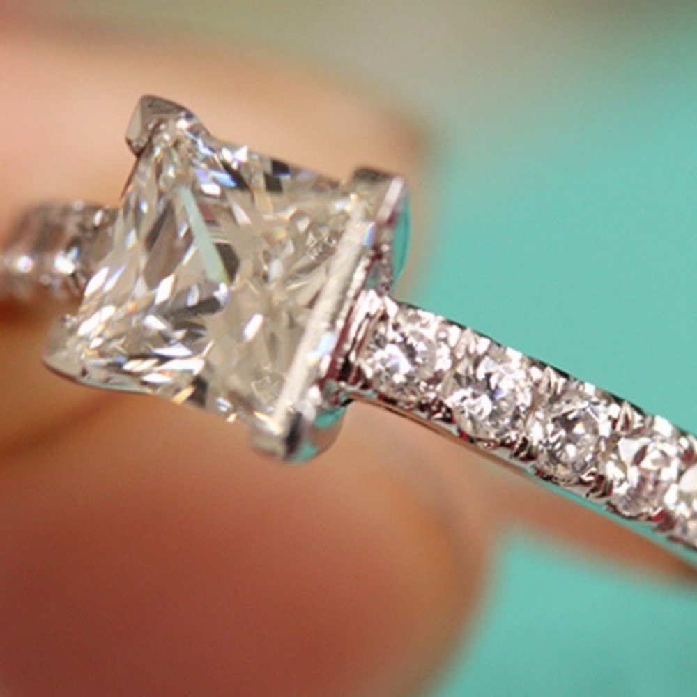 NEW 925 Silver Princess Cut Diamond Ring K - Picture 4 of 5